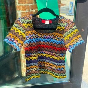 Vintage Necessary Objects Colorful Crochet Knit Top